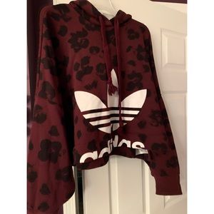 Adidas Maroon leopard (floral) cropped hoodie